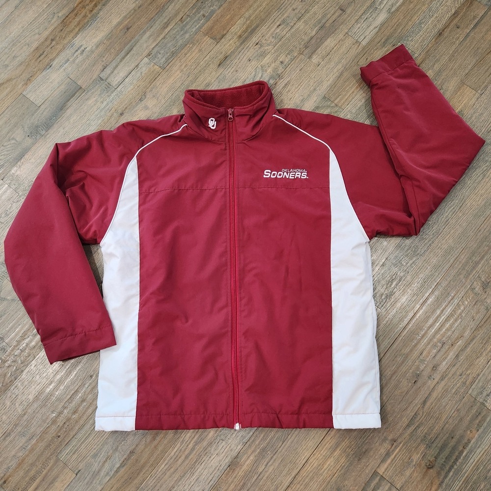VTG Y2K RED OAK Oklahoma Sooners OU Men Med Crimson Fleece Lined Full Zip Jacket - Picture 2 of 14